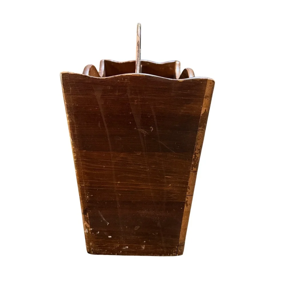 Vintage Wood Magazine Rack Rustic Barn Dance Decoupage Double Side Holder Brown